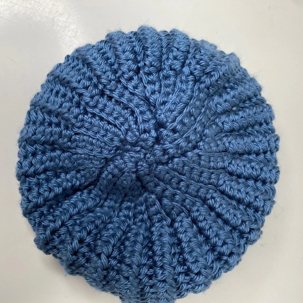 Kids‎ Blue Knit Beanie Hat with Ties Handmade Cozy Winter Warm